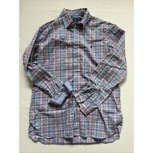 Ralph Lauren Stretch Cotton Shirt Mens Medium Plaid Long Sleeve Button Up